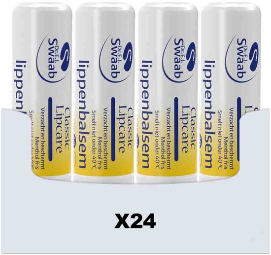 24 stuks Dr. Swaab lippenbalsem Classic met menthol fris, verzacht en beschermt.