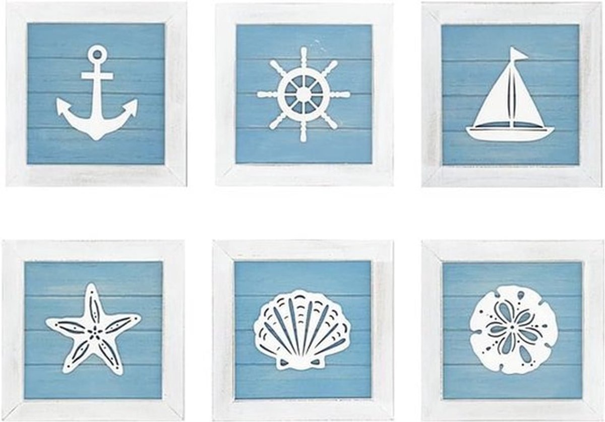 Ocean Themapaneel voor aan de Wand - 3D Wanddecoratie met Sterrenzeester, Schelp en Zanddollar voor Vintage Strandhuis en Badkamer Decoratie