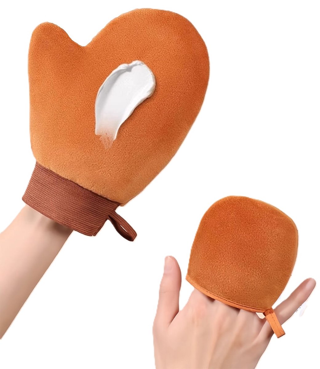 Zelfbruiner Applicatie Handschoen - Herbruikbare Fluwelen Applicatiehandschoenen voor Zelfbruiner & Bodylotion - Voor Gezicht & Lichaam - Self Tan Glove - Lichaam en Gezicht – Bruin – LOUZIR