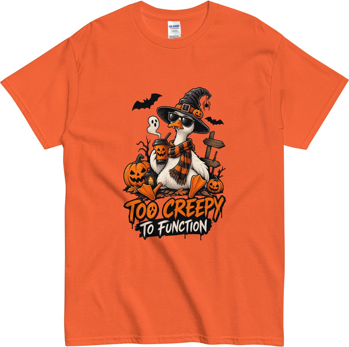 Komische Halloween Gans Tshirt voor Mannen en Vrouwen - Gans en Pompoen - Oranje - XXL