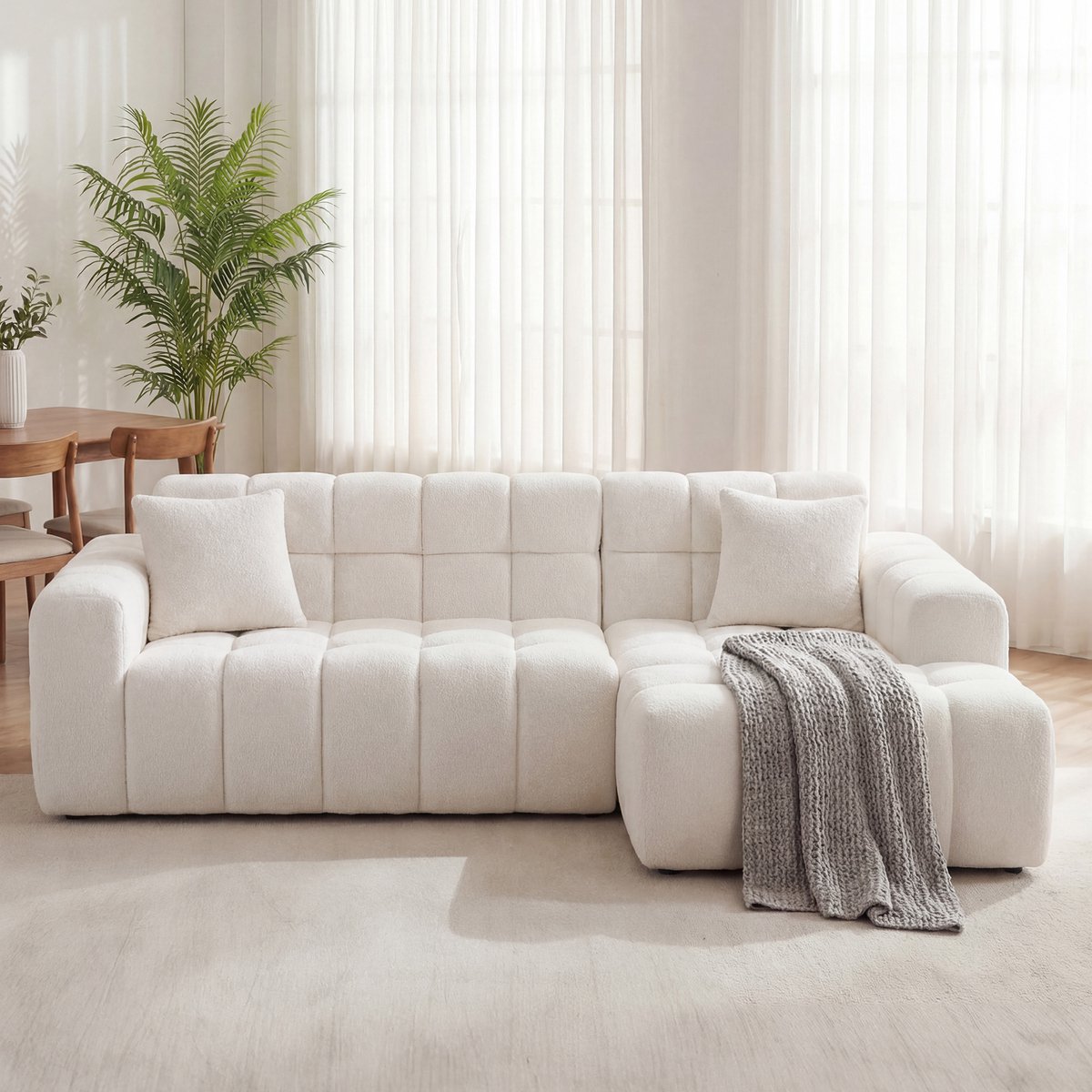 DESMIU Modulaire Hoekbank Bed - Aanpasbaar En Ruim Zitcomfort - Voor Woonkamer En Appartement - Fluweel - Wit