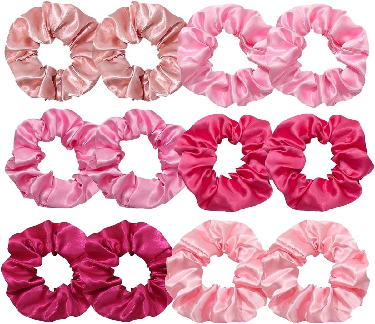 Set van 12 Roze Satijnen Scrunchies - Zachte Elastische Haarbanden voor Vrouwen en Meisjes, Perfecte Haaraccessoires voor Ponytails en Stijlen