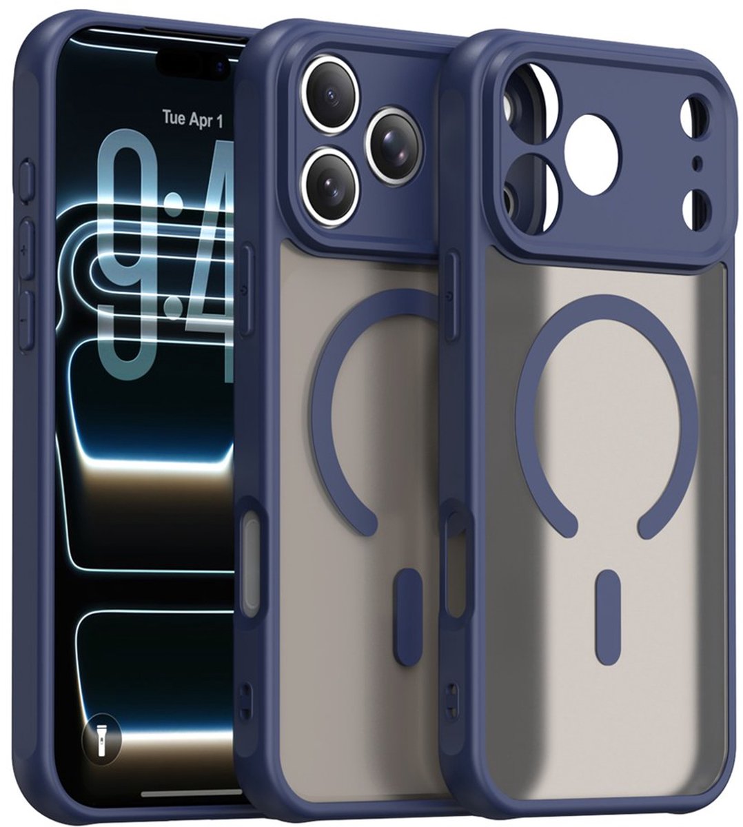 MobyDefend Hoesje - Geschikt voor iPhone 18 Pro Max - Case Geschikt voor MagSafe - Mat Transparant Met Gekleurde Rand - Blauw