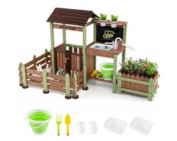 COSTWAY Modderkeuken voor kinderen, outdoor, groot, speelkeuken met waterpomp en spoelbak