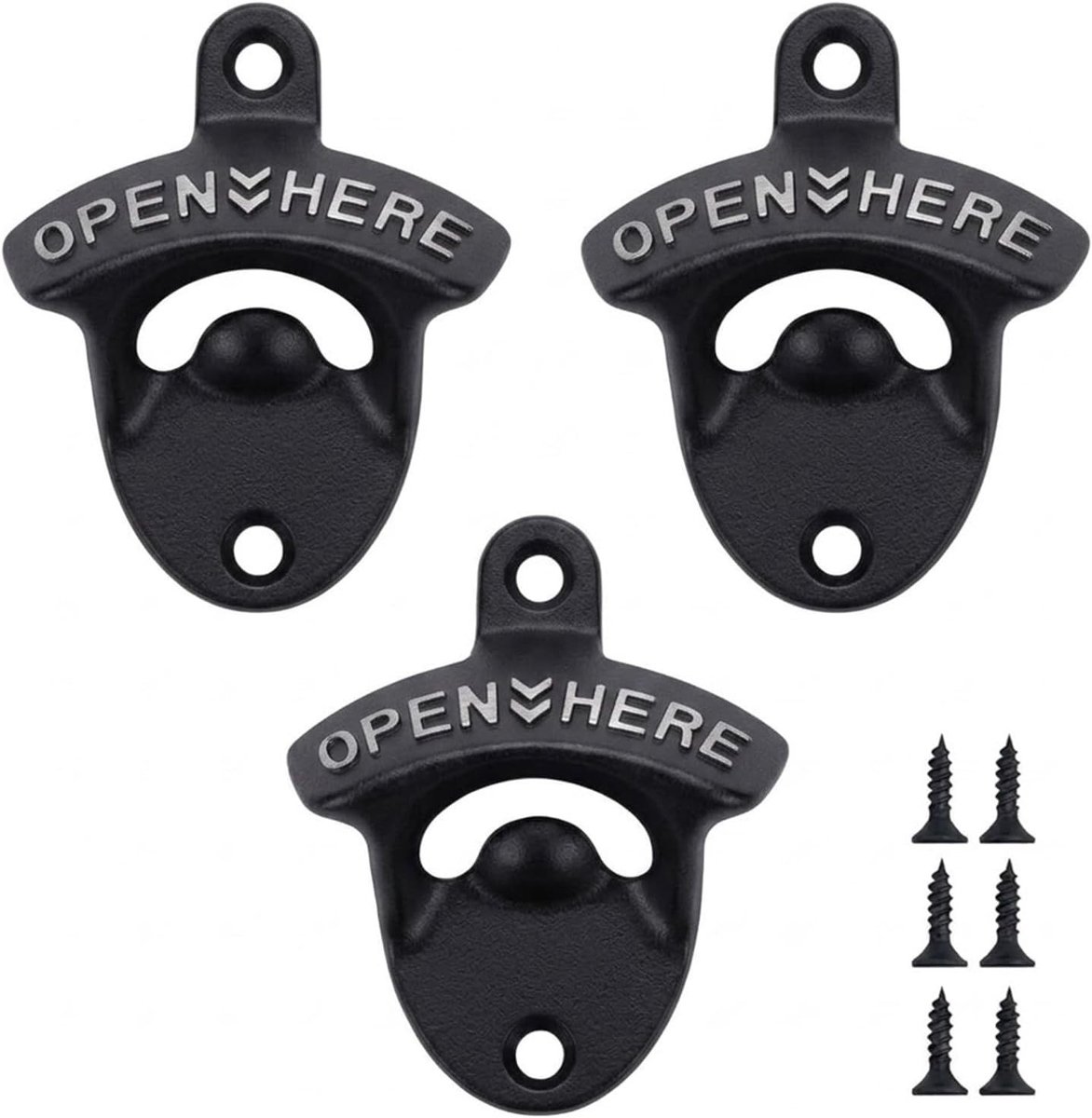 Muurflesopener van Zinklegering, Zwart Bieropener voor Thuis, Bars en Restaurants - Set van 3 Stuks, Perfect voor Feestjes en Buitenactiviteiten