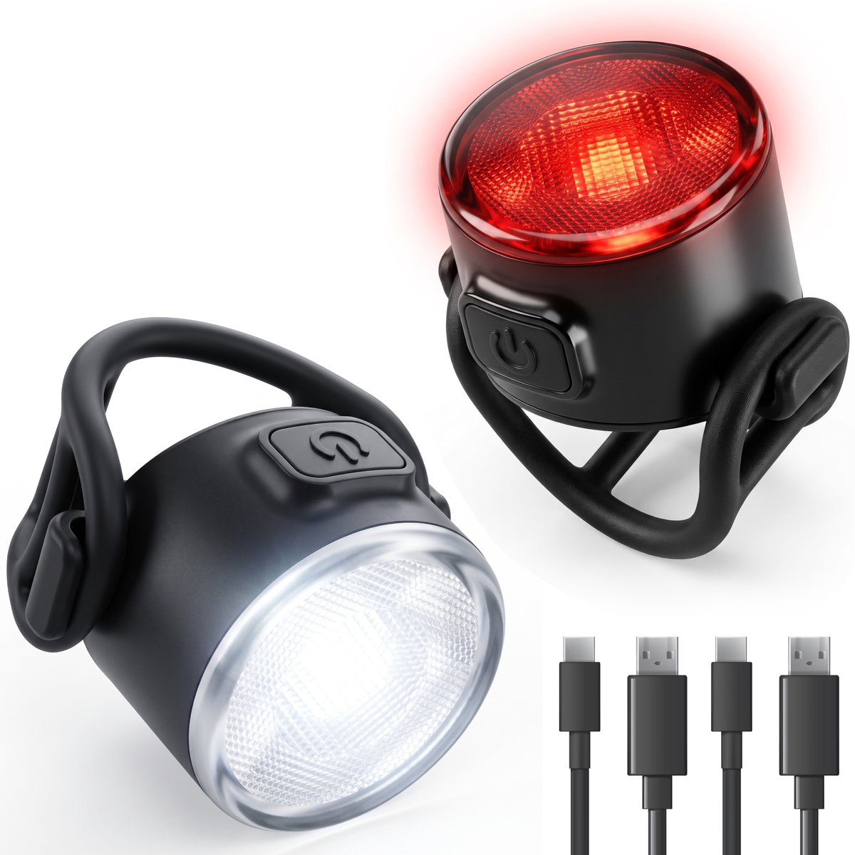 Nuvance Fietslampjes - Fietsverlichting USB Oplaadbaar - Fietslamp Rood en Wit - Voor- en Achterlicht Fiets - Waterdicht - Licht