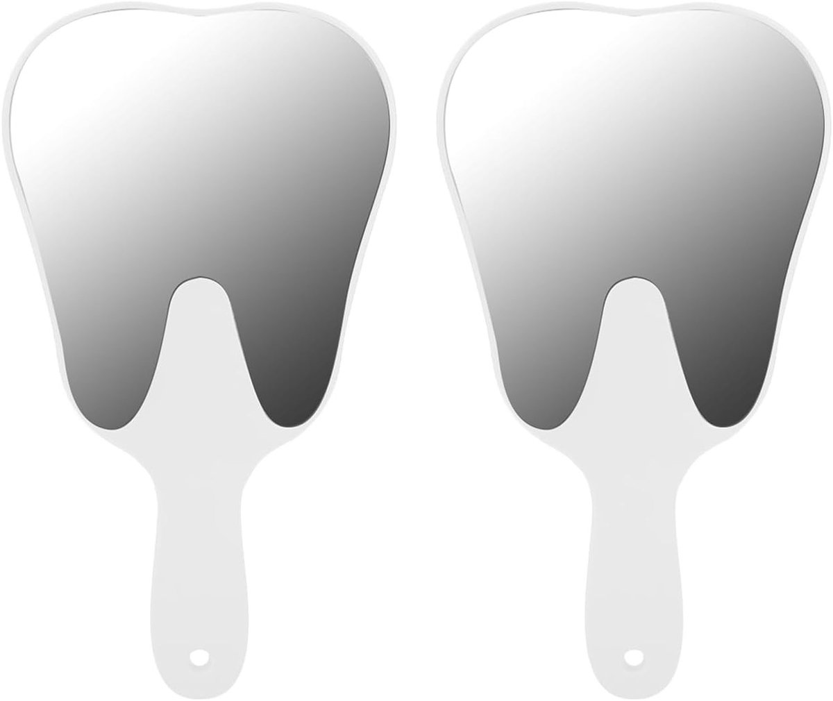 Tooth Shaped Hand Mirror voor Tandheelkundige Inspectie, Plastic Handvat, Mondhygiëne en Tandartsaccessoires voor Thuisgebruik en Klinieken (Wit x 2)