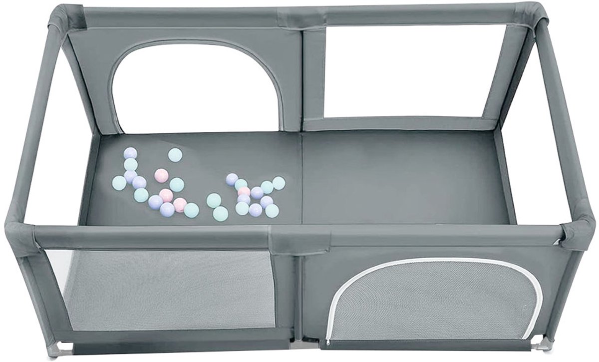 PIPIPOXER Baby Grondbox – Babybox 180x120 cm - Speelmat –Kinderbox - Speelbox– Inclusief Speelmat & 50 Speelballen- Kruipbox Playpen - Basket – Donkergrijs
