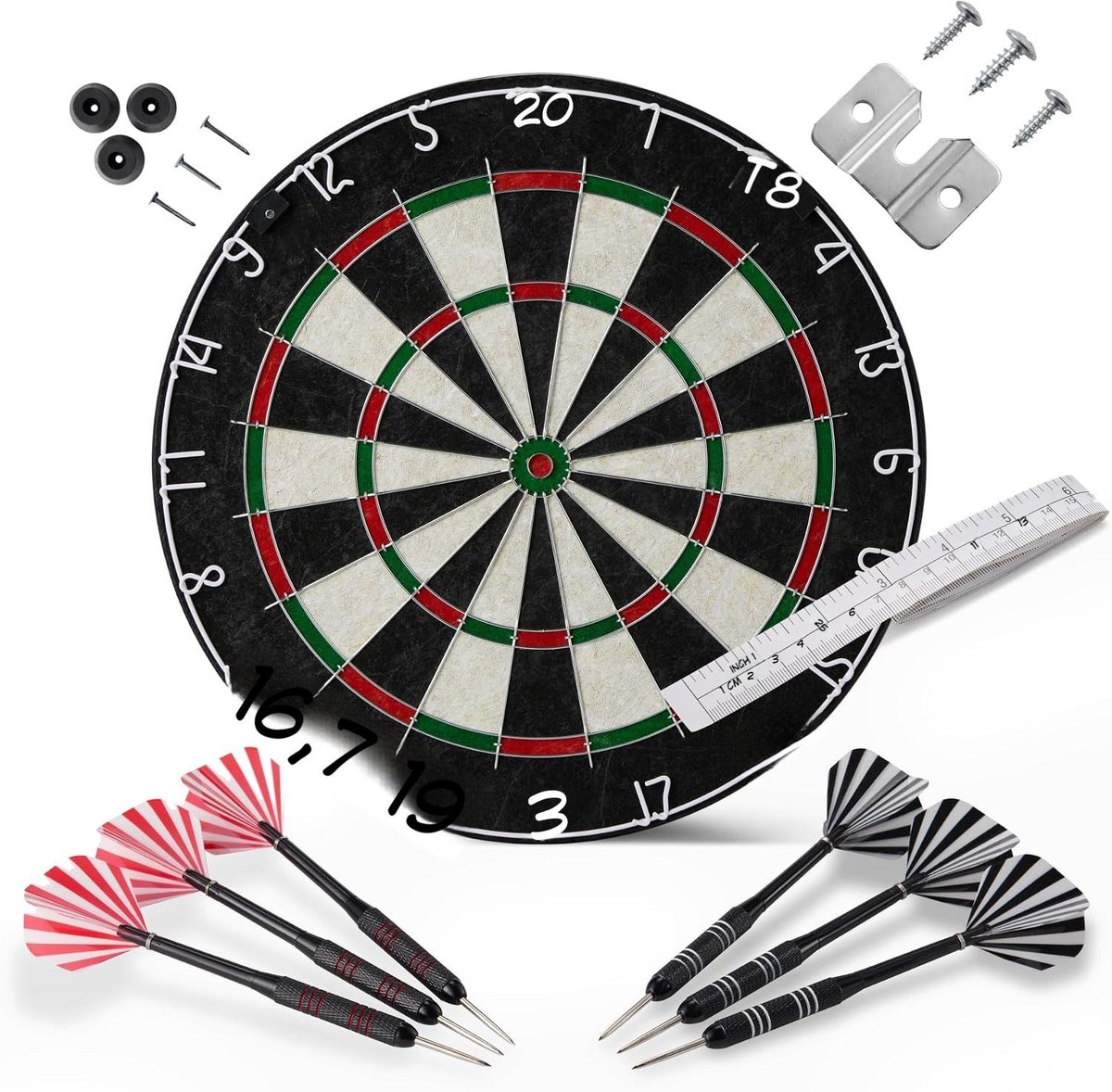 Kavora Dartbord - Dartbord Set - Dartbord met Dartpijlen - Zwart - 46cm x 46cm x 46cm