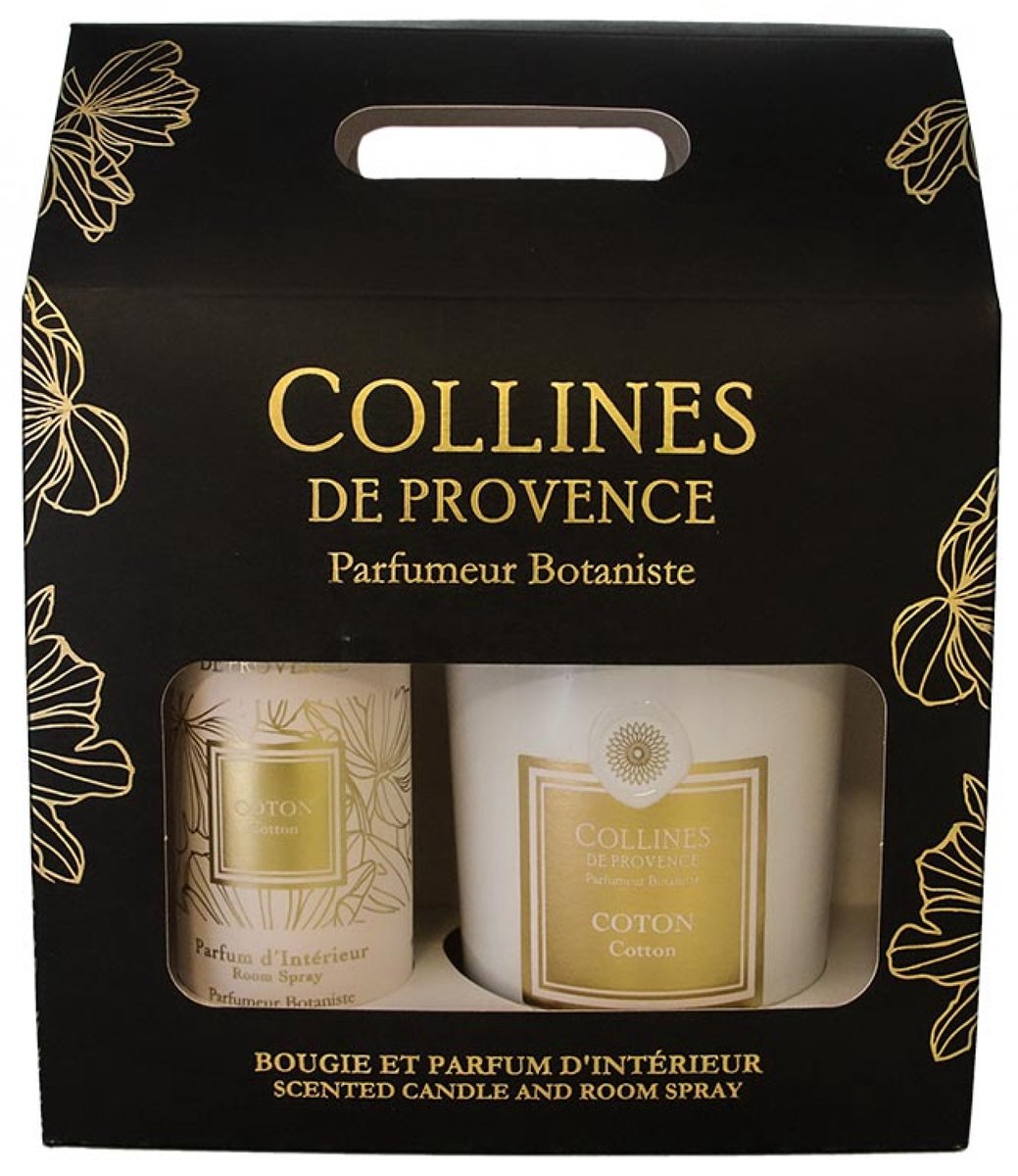 Collines de Provence Cadeauset Huisparfum 100 ml + Kaars 180 g Coton