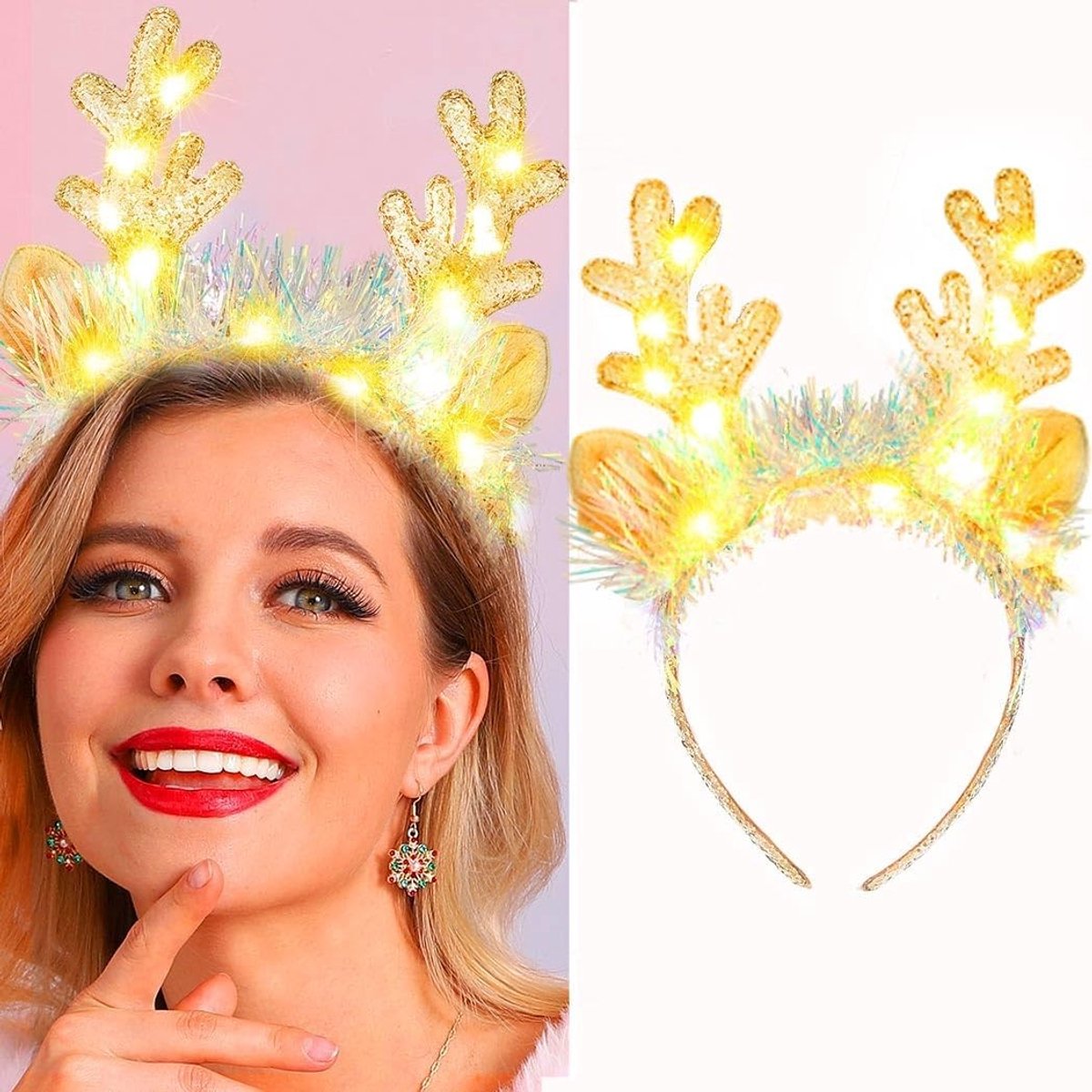 Kerst Hoofdbanden met Gouden Pailletten en Gewei voor Feestelijke Jurk en Kostuum Decoratie, Perfect voor Foto's en Feestdagen