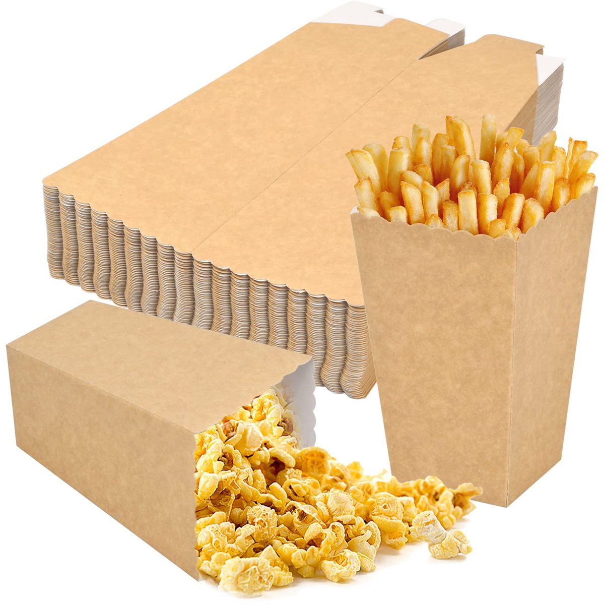 50 stuks kraftpapieren popcorndozen, herbruikbare popcornkartonnen zakjes, 3 maten, kartonnen snacks, snoepcontainers - ShopVlot