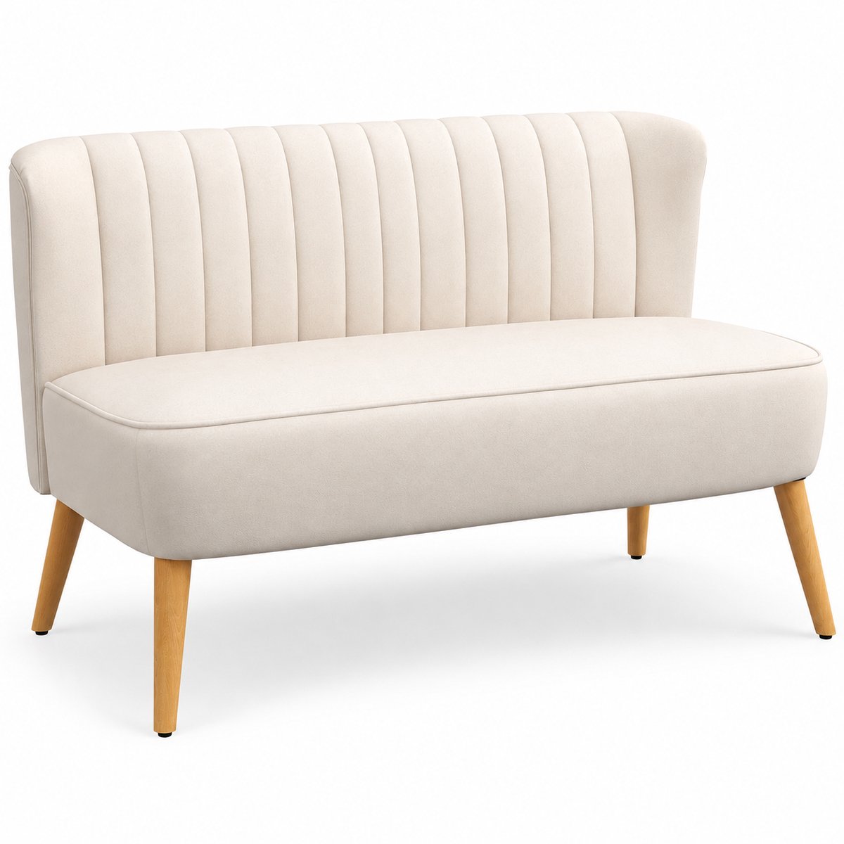 Sello! eettafelbank – dinerbank – eetkamerbank – tweezitsbank – houten constructie – fluwelen look – 117 x 56,5 x 77 cm – crèmewit