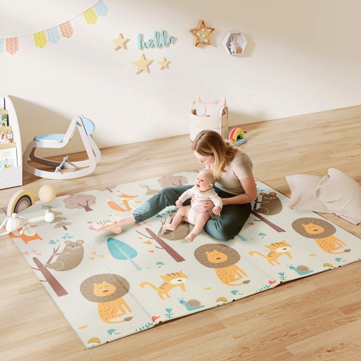 MODFU - Babymat - Dubbelzijdig - Dierenprint - Opvouwbaar - Schuim - Multicolor - 196 X 176 Cm