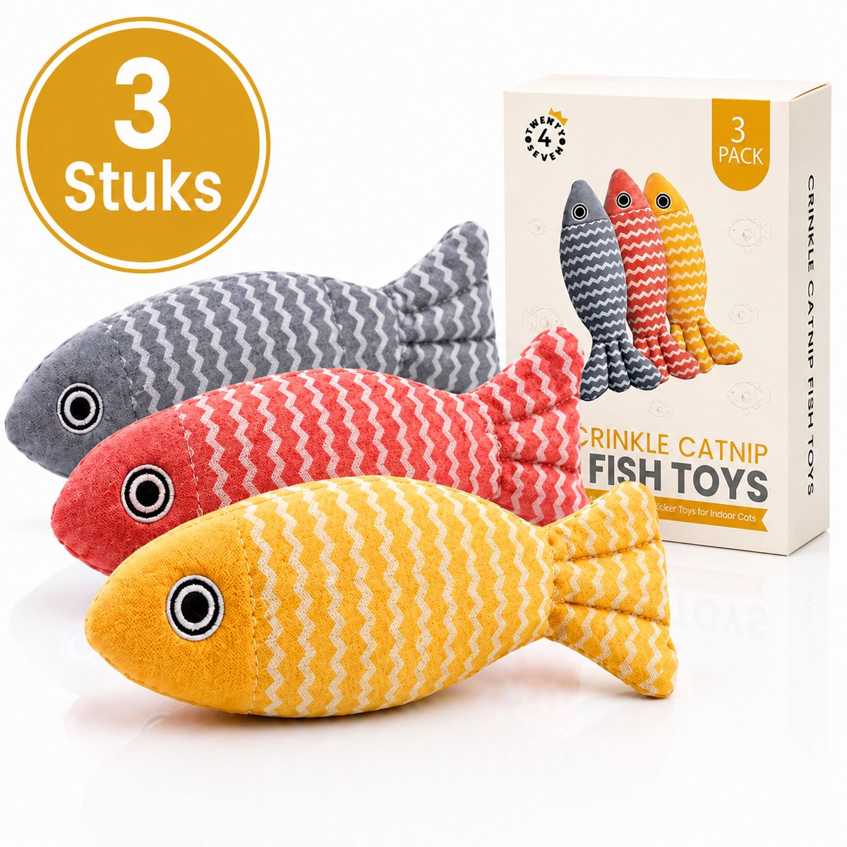 Twenty4seven® Kattenspeelgoed Vissen 3 Stuks - Kattenspeeltjes met Catnip & Kattenkruid - Interactief voor Katten & Kittens