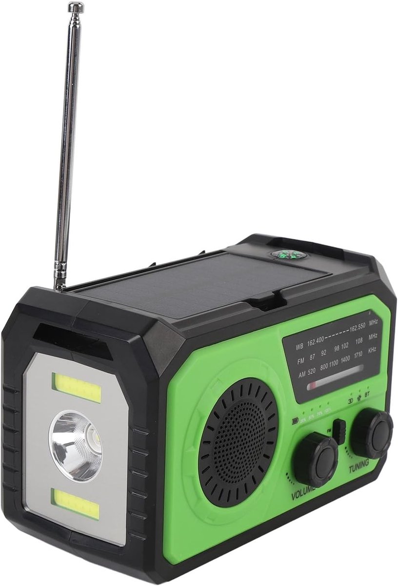 Draagbare noodradio met 16000 mAh accu, zonne-energie, kompas en overlevingslamp, ideaal voor avonturen en noodgevallen