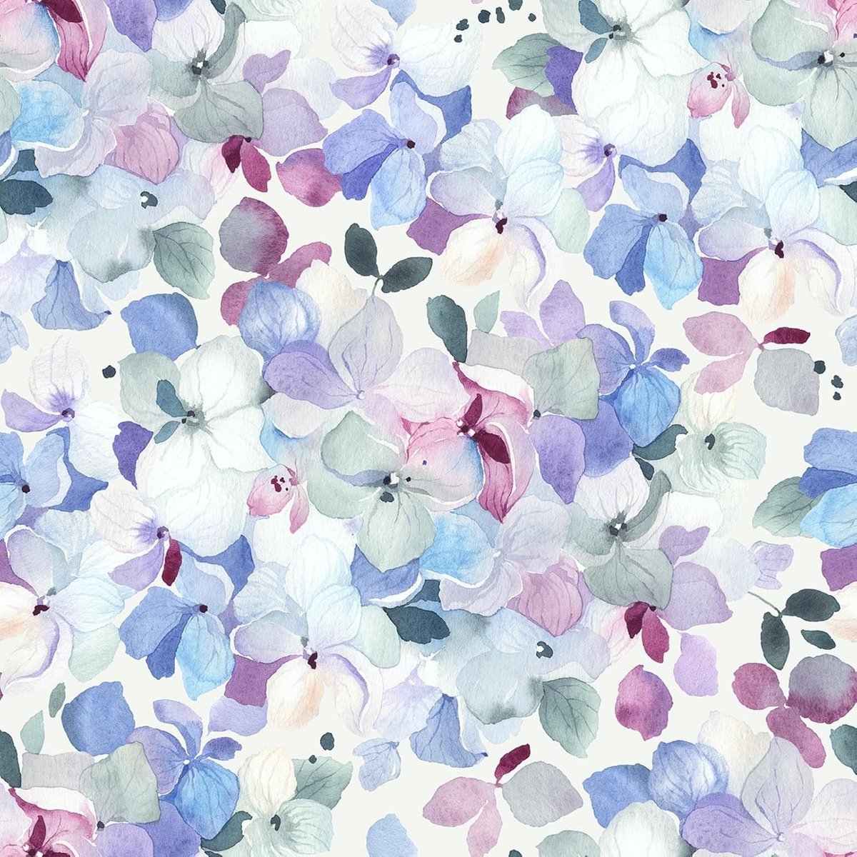 Watercolor Hortensia Bloemen Behang - Zelfklevend Vinyl voor Meubels, Verwijderbaar Contactpapier voor Woonkamer en Badkamer, 40cm x 200cm