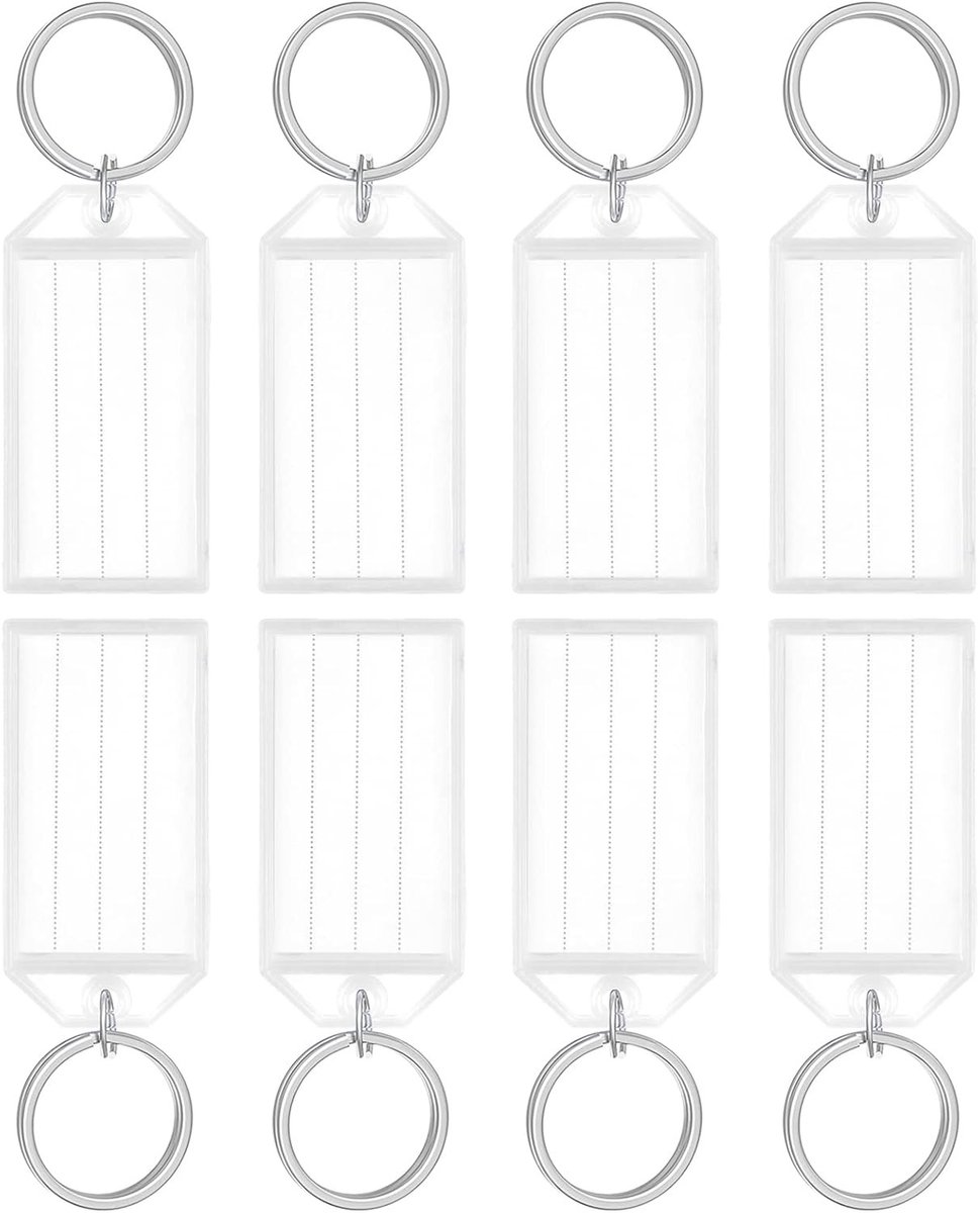 20 Stuks Sleutellabels met Doorzichtige Covers en Splitringen - Duurzame Identificatie Tags met Lege Papieren Labels