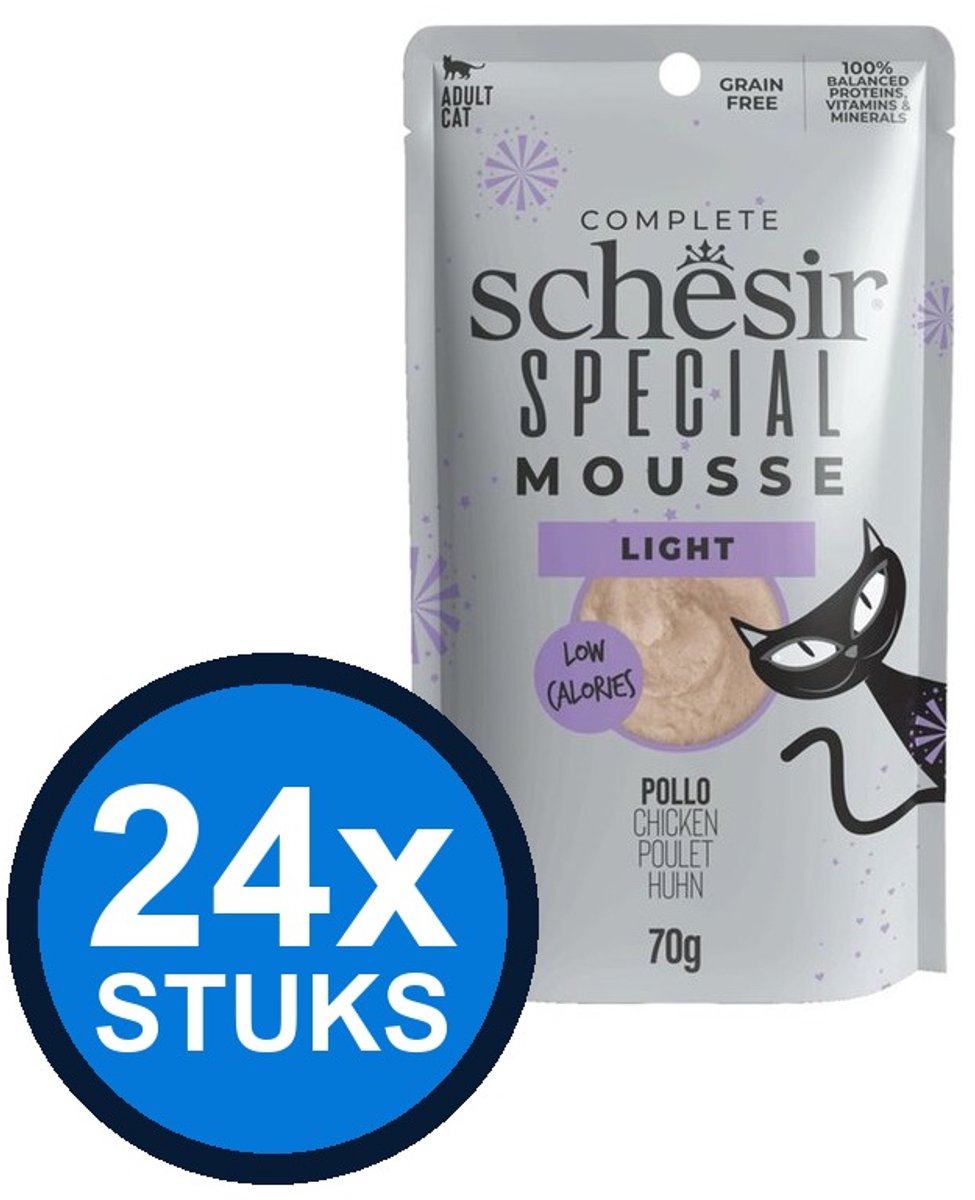 24x Schesir Special Light Mousse - Kip - Kattenvoer Natvoer - 70g