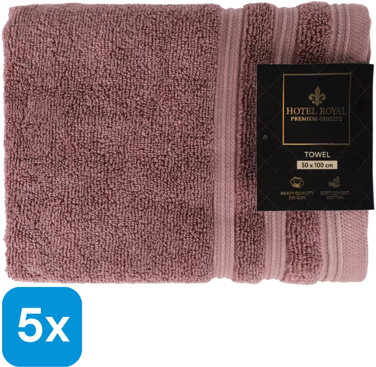 5x Hotel Royal handdoek Pink Mauve 50 x 100 cm