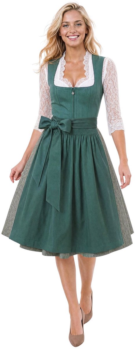 dressforfun Midi Dirndl Elly - 34 - Donkergroen - Verkleedkleding Oktoberfest - Duitse Jurk - Feestkleding - Klederdracht - Vrouwenkostuum - Feest - Partykleding