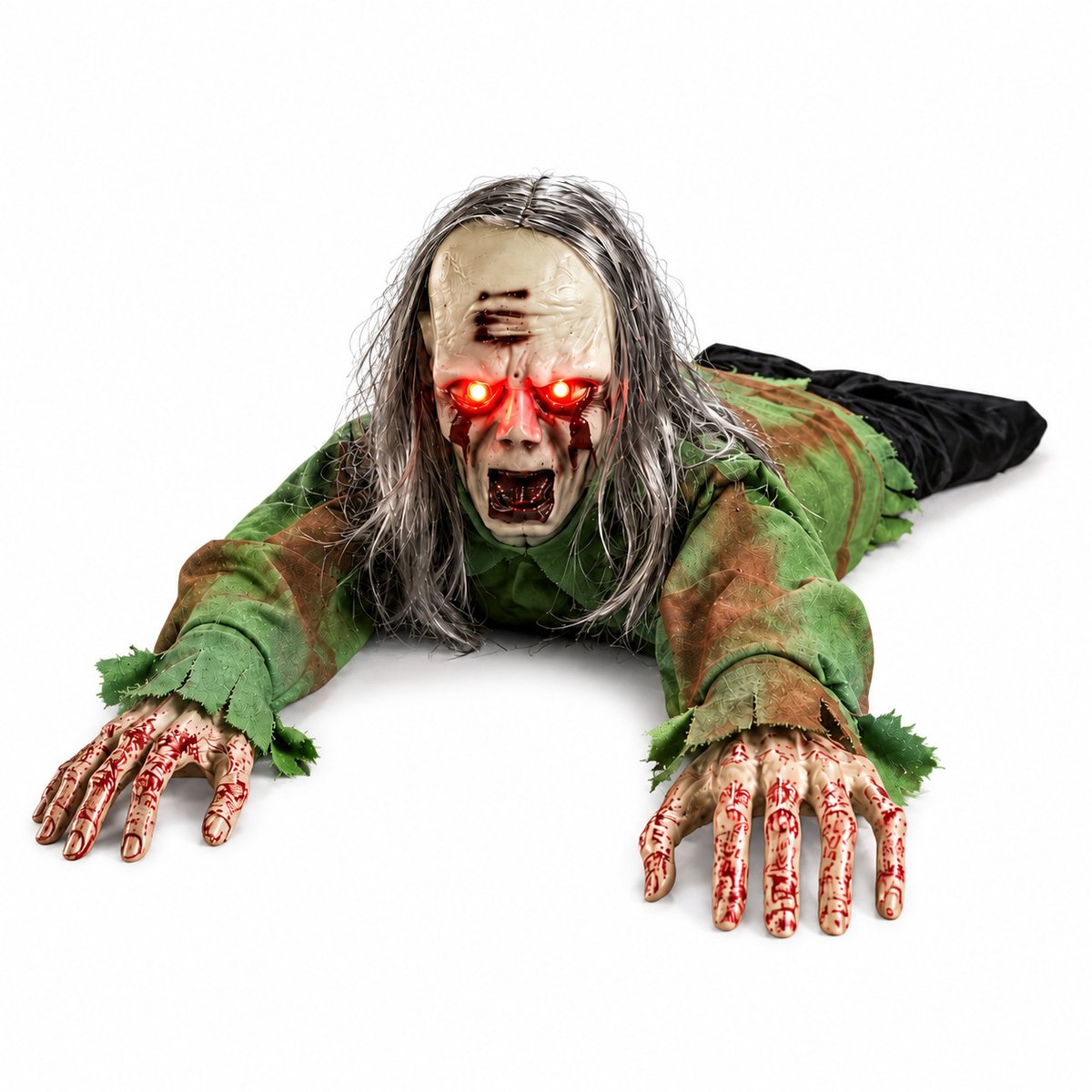 KZQ Halloween decoratie – Gemotoriseerde kruipende zombie – Kruipend skelet met geluids- en lichteffecten – Automatisch kruipend – Griezelig – 106 cm