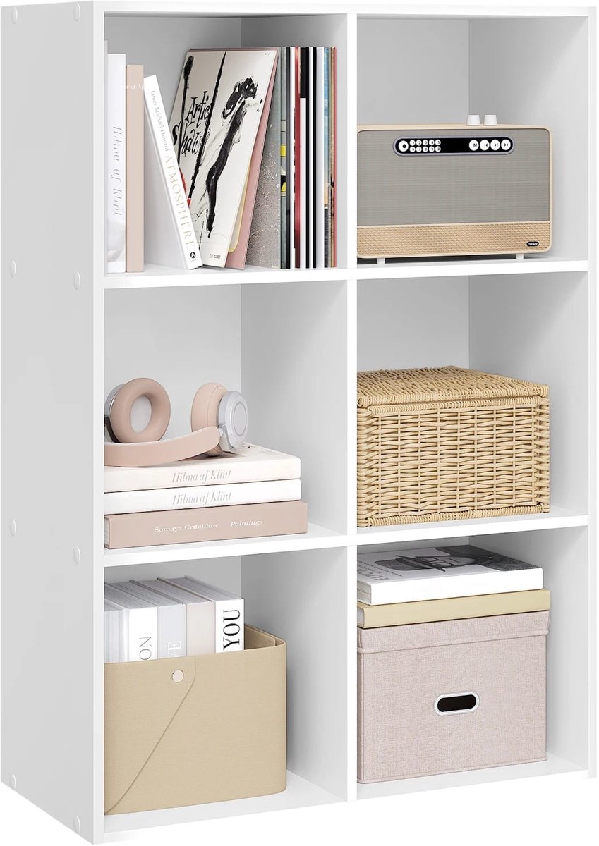 Klarven Boekenkast Wit - Boekenkast Kinderkamer - Boekenkastje - Bookcase - Stabiel en ruimtebesparend - Makkelijk te monteren, 6 opbergvakken - Rechthoekig b60xd29,5xh89cm