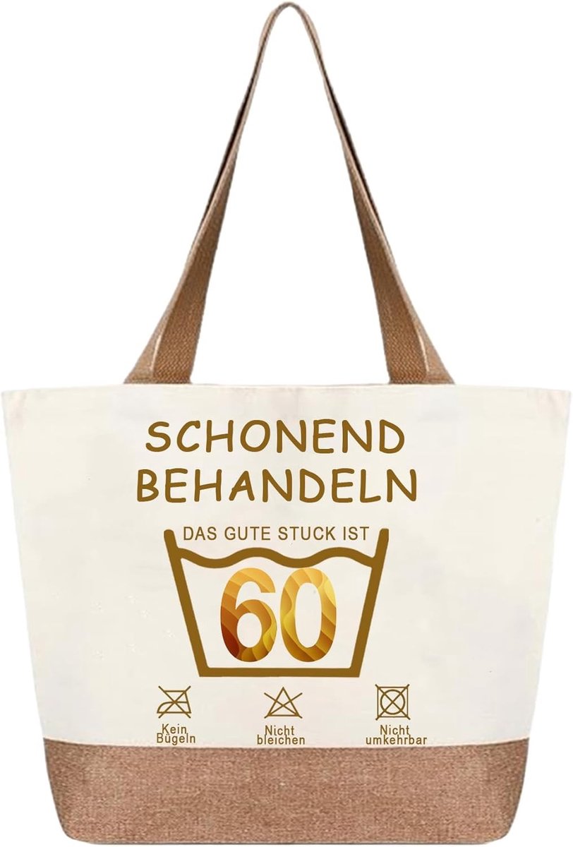 Leuke en nuttige katoenen tote bag voor de 60e verjaardag van vrouwen – origineel cadeau met print "Verzorg goed, het goede stuk is 60" – perfect voor feestjes en verjaardagen