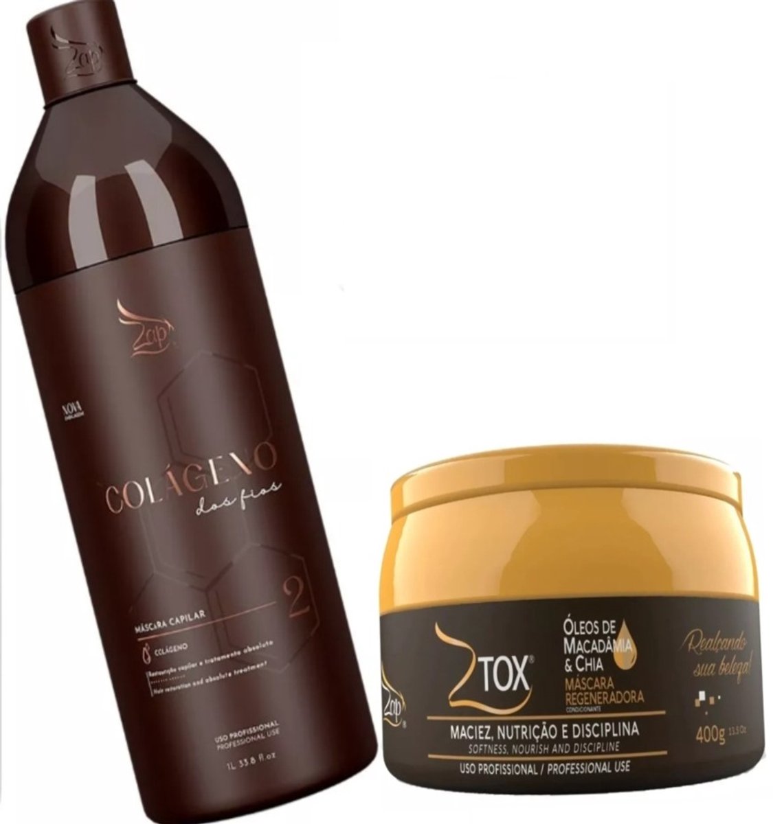 ZAP COLÁGENO DOS FIOS HAIR RECONSTRUCTION MASK 1L/33.8 FL.OZ & Zap Ztox haar mascara Regeneração olie Macadamia & Chia 400g