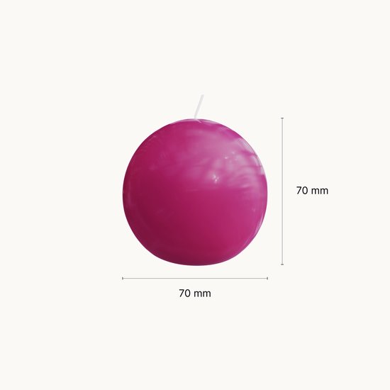 Fuchsia roze bolkaars van 70 mm, met lont.