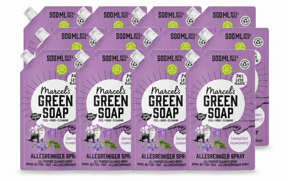 12 x Marcel's Green Soap - Allesreiniger Spray - Navulling - Lavendel & Rozemarijn - Frisse reiniging - 500 ml - Voordeelverpakking - 12 stuks