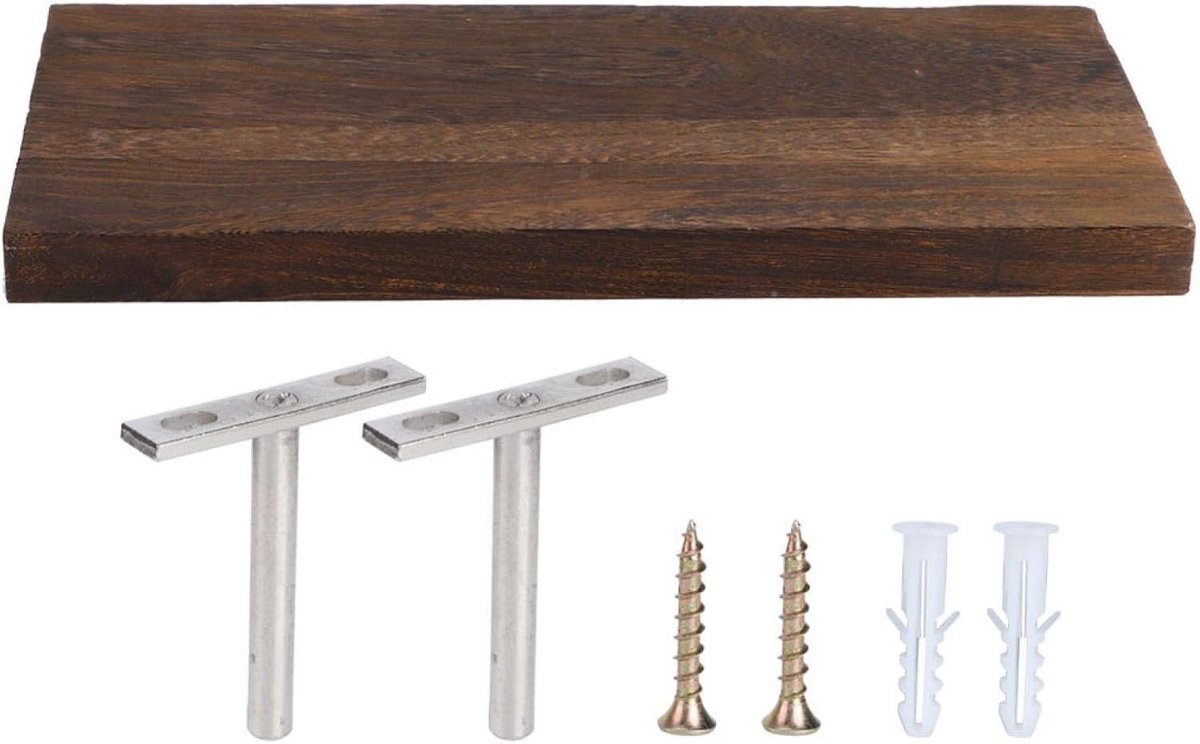 Wandplanken van hout, zwevende planken voor industrieel interieur, decoratieve wandopslag voor slaapkamer, woonkamer en keuken (30 x 14 x 2 cm)
