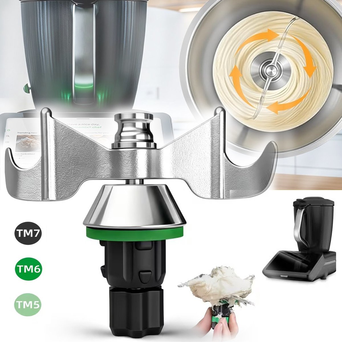 Deegkneedmes Van Roestvrij Staal, Antiaanbaklaag Met Deeg, Voor Thermomix Tm7, Tm6, Tm5, Gemakkelijk Schoon Te Maken en Te Monteren.