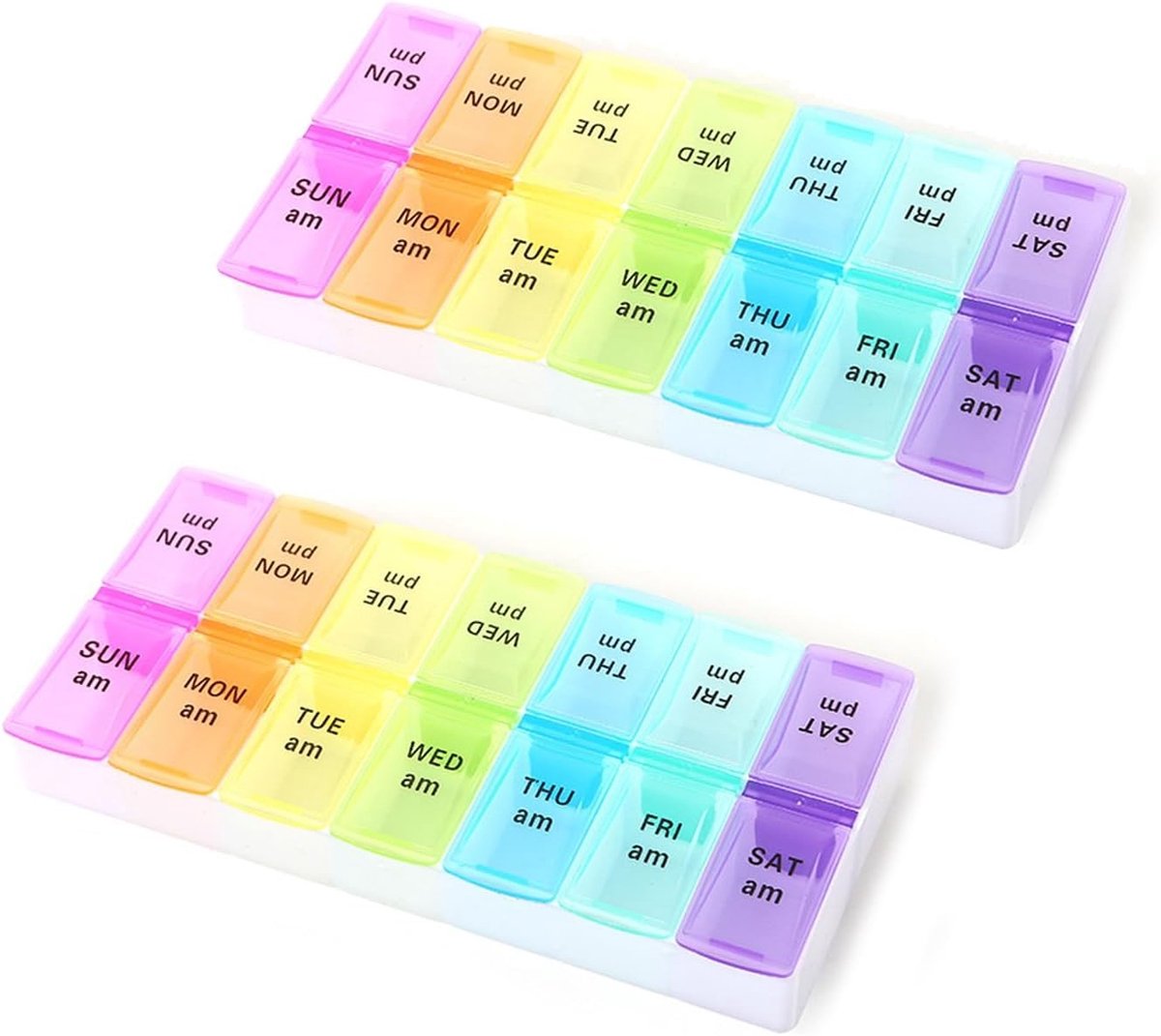 Pillendoos voor 7 Dagen - 2 Compartimenten, Kleurige Organiser voor Vitamines, Supplementen en Visolie