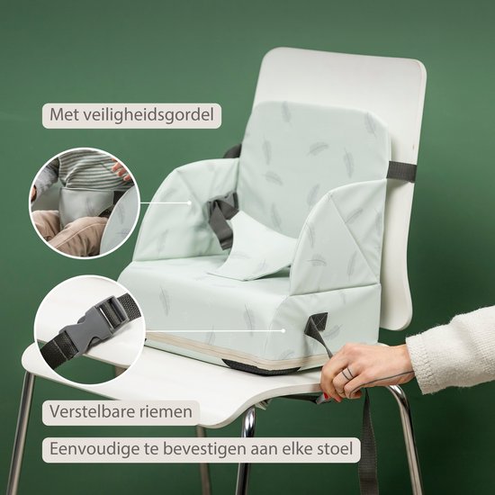 Nattou Foody Opvouwbare Stoelverhoger voor Eetkamerstoel - Waterafstotende Zitverhoger met Veiligheidsgordel - Ecru met Olifanten — afbeelding 4
