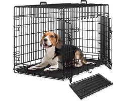 tectake® Hondenkooi - Honden Bench - 108 x 71 x 76 cm - Hondenkennel - Opvouwbare Box - Transportbox voor honden en puppy’s - Voor kofferbak, auto, camping en thuis - 2 Deuren en Draaggrepen