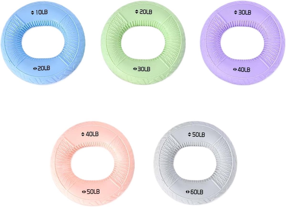 Set van 5 Handtrainers voor Vingertraining, Revalidatie en Spierversterking bij Sporten zoals Klimmen, Hand- en Polsversterking voor Stressbeheersing (4.5-27 kg)