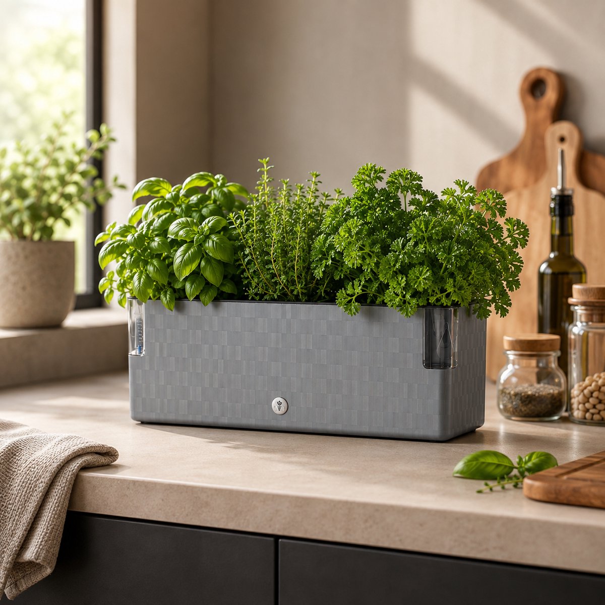 Cobble Trio - Slimme kruidenpot met bewateringssysteem - Grijs - Stone Grey - Kruidenbak - Kweekbak - Plantenbak