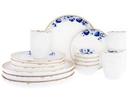 Heinen Delfts Blauw - Serviesset Blauw Bloesem - 4 persoons - Porselein - 16-delig