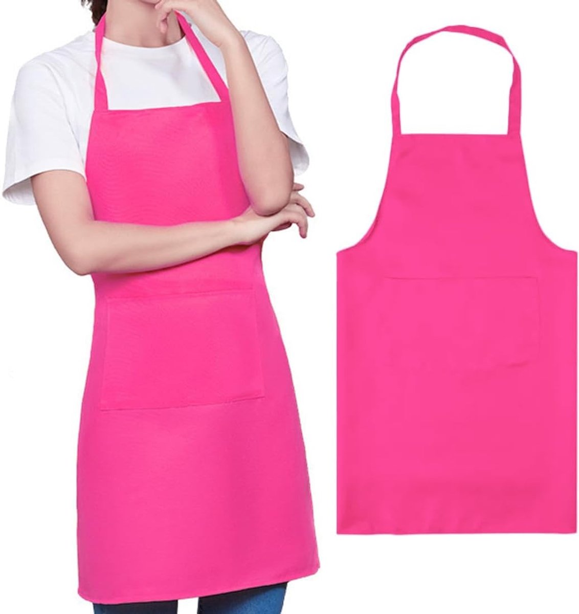 Keuken Schort van 100% Katoen, 70 x 85 cm, Verstelbare Band, Krachtig Roze, Unisex, 1 Stuk - Ideaal voor Koken en Grillen