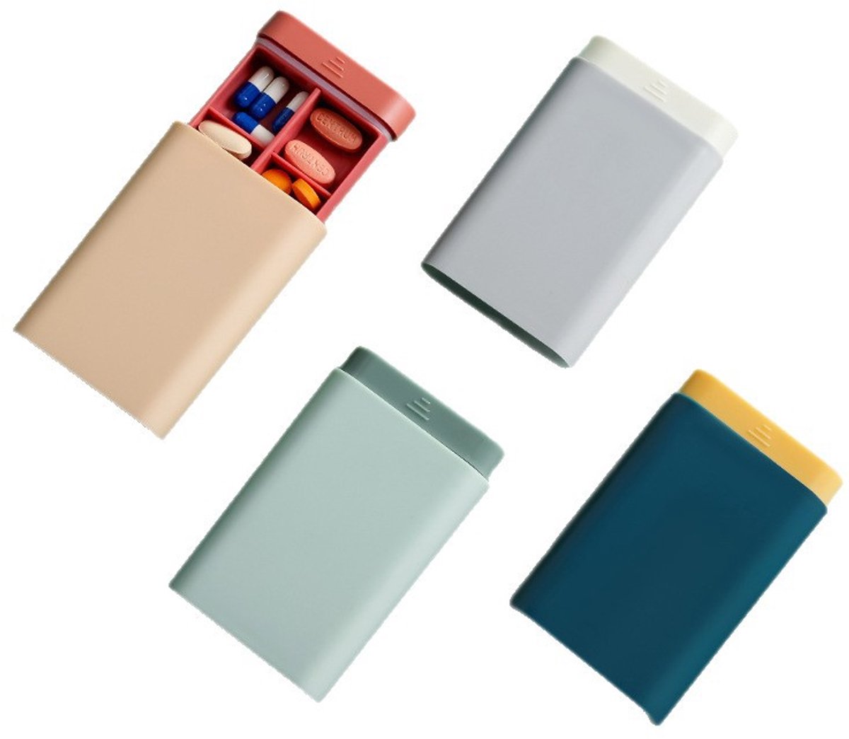 Pildoos‑draagbaar‑4 stuks | Reis medicijndoos met vakken, compact voor onderweg, thuis en reizen