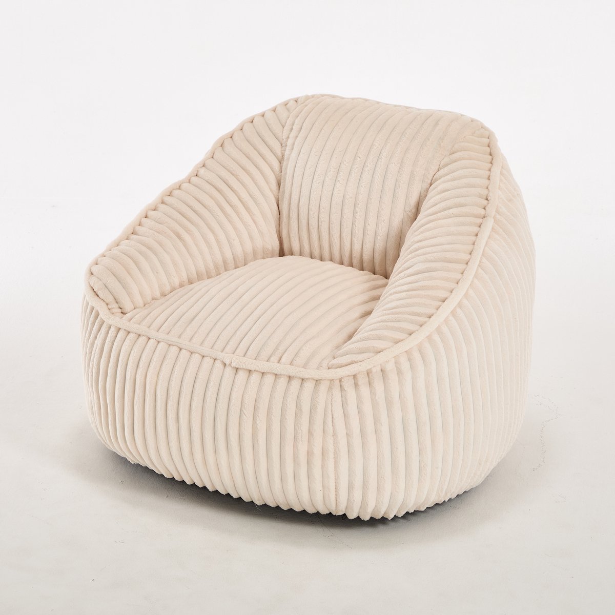 Zitzak met memoryschuimvulling, gestreepte bubbelpluche, pluizig, knus, gezellige sofa voor woonkamer, appartementen en studentenkamers- beige