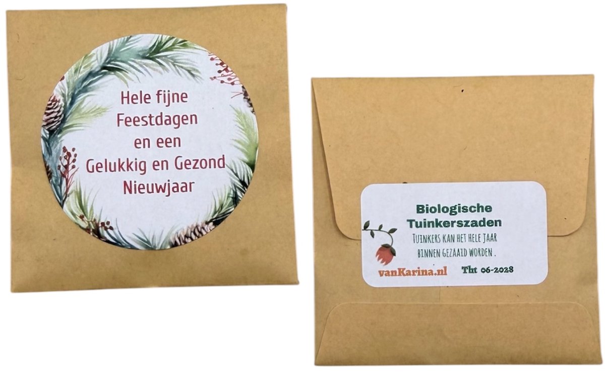 10 zakjes gevuld met Tuinkers ,Hele fijne Feestdagen en een Gelukkig en Gezond Nieuwjaar, kerst attentie, ,kerst uitdeelkadootjes, attentie, ,uitdeelkadootjes,personeels attentie,green gift,,zaden,tuin,vrolijk klein, bloemen,kleine kerstkadootjes,