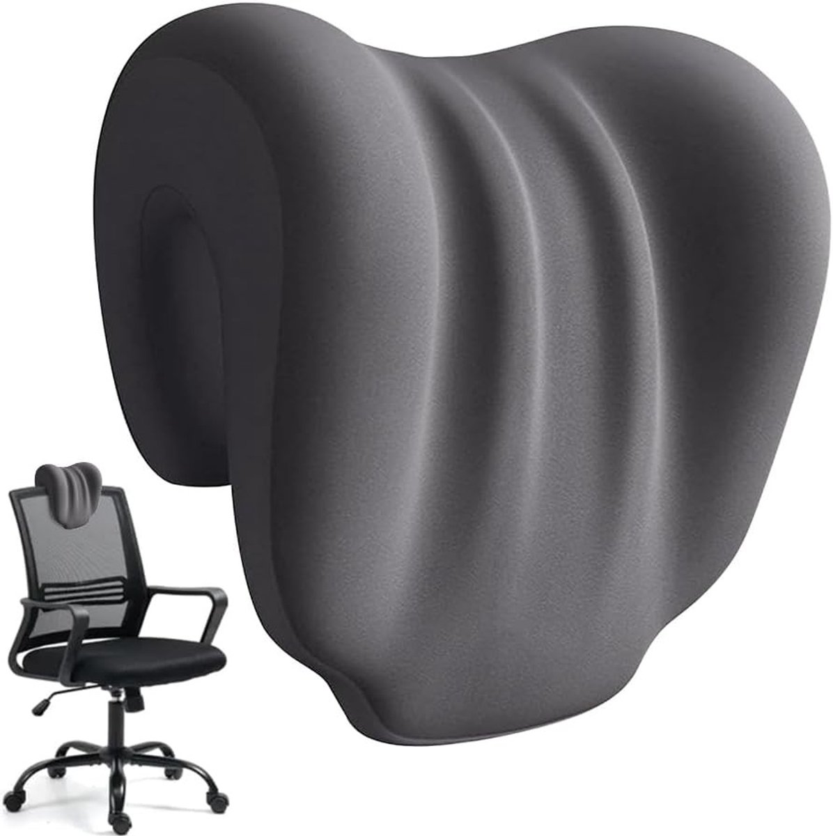 Ergonomische Neksteun voor Kantoorstoelen - Comfortabel Hoofdkussen voor Volwassenen en Studenten (Donkergrijs)