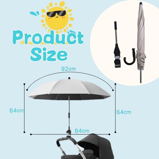 Verstelbare Parasol voor Kinderwagens en Buggy's - UV Bescherming, Zonnescherm en Universele Klem voor Optimale Schaduw — afbeelding 4