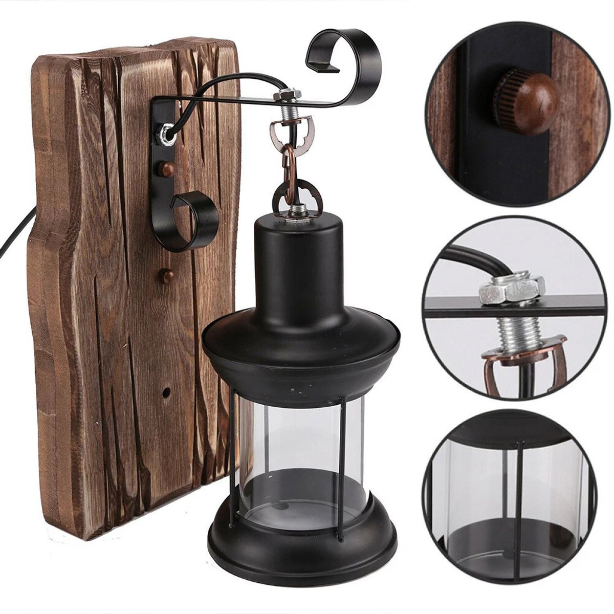 Retro wandlamp – Vintage houten wandlamp - Tuinverlichting voor buiten – Industriële stijl - Geschikt voor bars, restaurants, lofts, cafés - Landelijke stijl - Decoratieve wandlamp - E27 - Zonder lamp