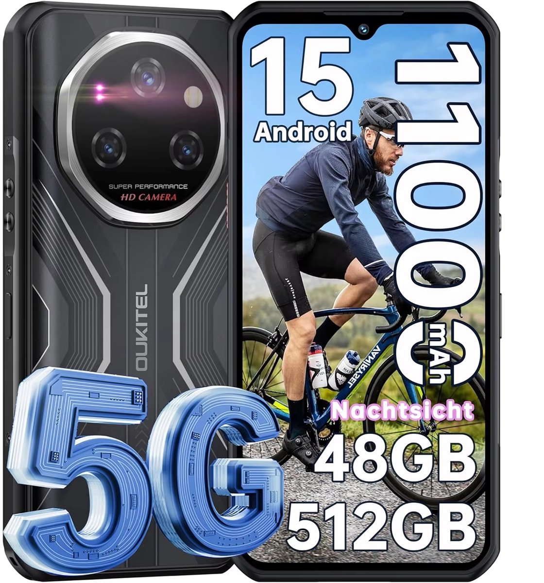 OUKITEL WP55Pro 5G Outdoor Smartphone-48GB RAM-512GB ROM-11000mAh 33W-IP68 Waterbestendig｜Android 15