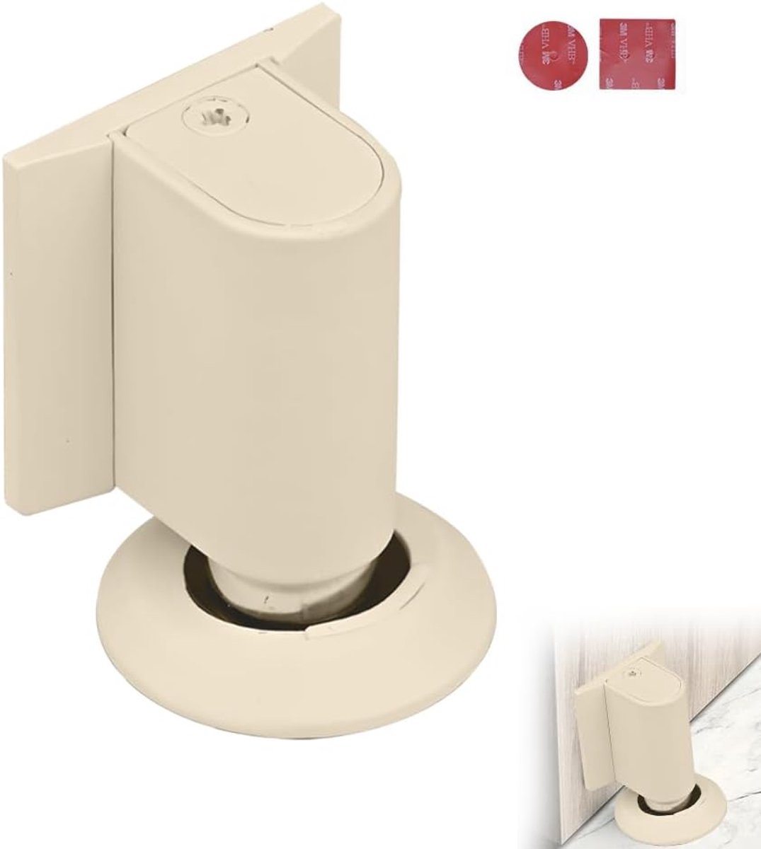 Magnetische Deurstopper Vloer Wit - Zonder Boren - Zelfklevend - Metaal - Inclusief Verhogingsschijf