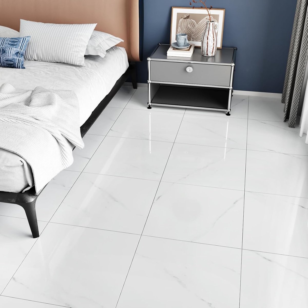 Zelfklevende PVC Vloertegels - 24 Stuks Wit, Glanzende Tegelstickers voor Badkamer en Keuken, 30 x 30 cm, Duurzaam en Eenvoudig aan te Brengen