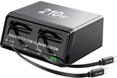 210W GaN-oplader geschikt voor 2 oprolbare kabels, 6-poorts USB-C oplaadstation (5C+1A), dubbele 45W-poorten geschikt voor MacBook & laptop, full-protocol snellader voor thuis, kantoor en op reis geschikt voor iPhone, iPad